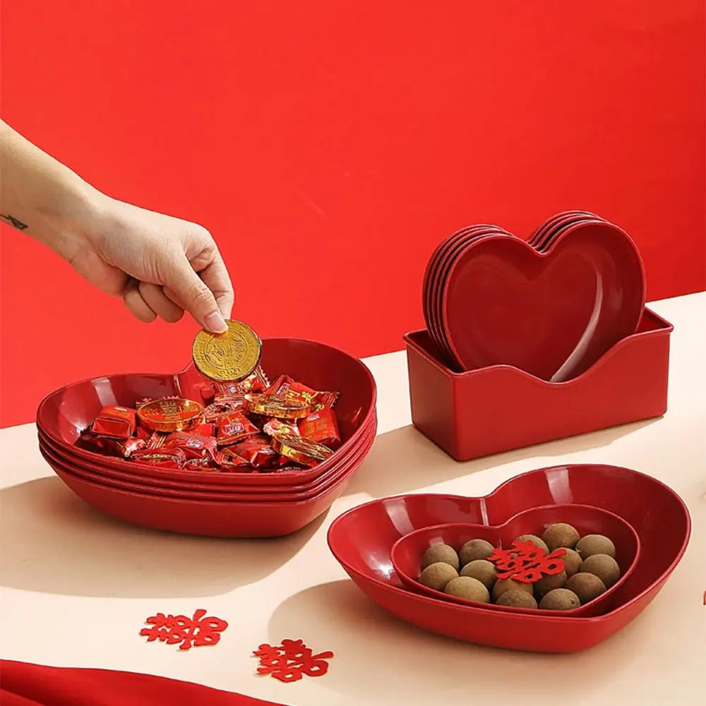 5/10Pcs Party Plastic Red Heart-shaped Plates