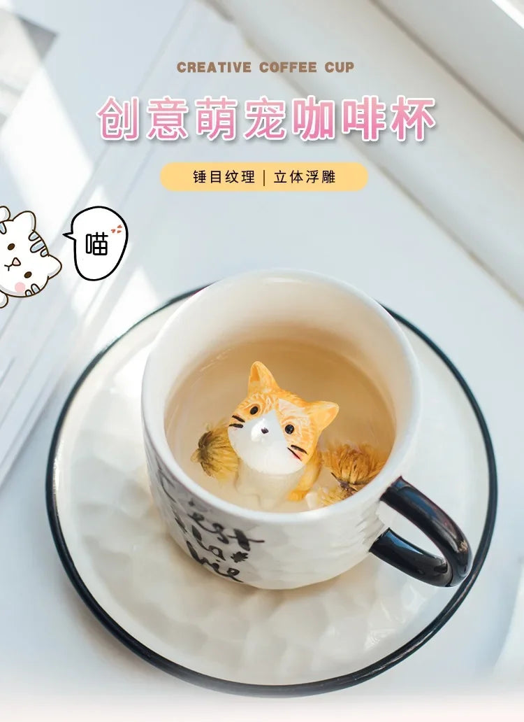 Cute Kitten Ceramic Cat in a Cup