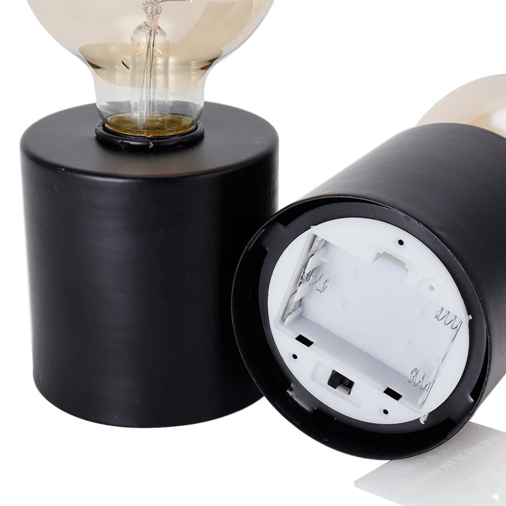 2Pcs Black Edison Style Bulb Table Lamp