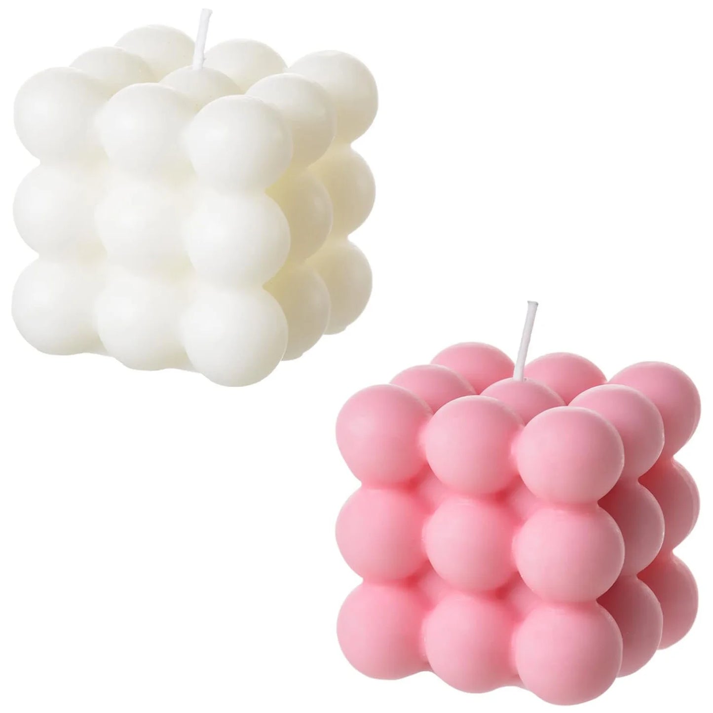 2-Pieces White Pink Bubble Candle