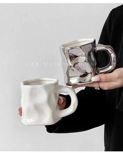 Modern Silver and White Water/Coffee Mug