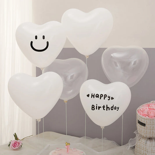 White Heart Balloons with Words Set