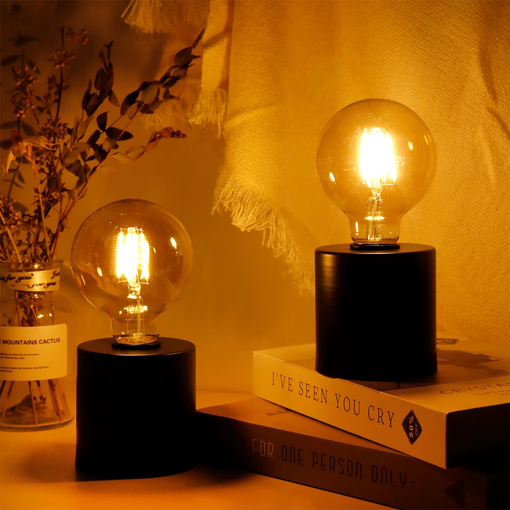 2Pcs Black Edison Style Bulb Table Lamp