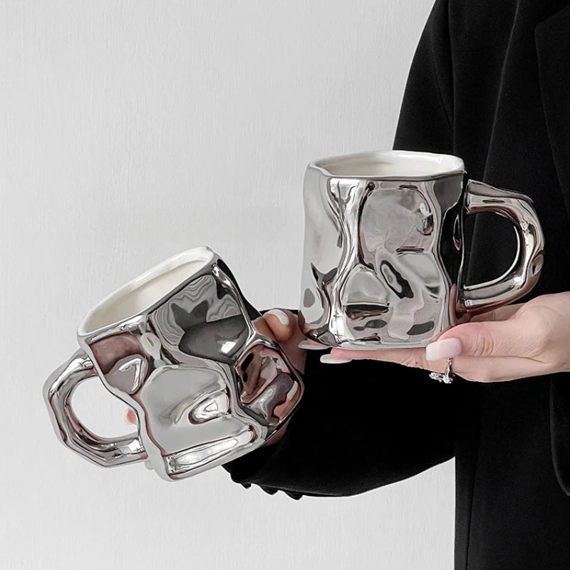 Modern Silver and White Water/Coffee Mug