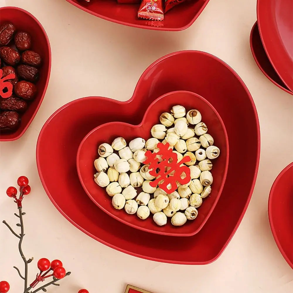 5/10Pcs Party Plastic Red Heart-shaped Plates