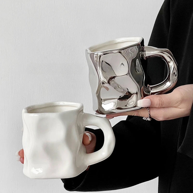 Modern Silver and White Water/Coffee Mug