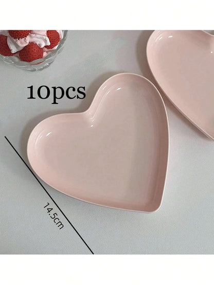 10/20pcs Party Plastic Pink Heart-shaped Plates