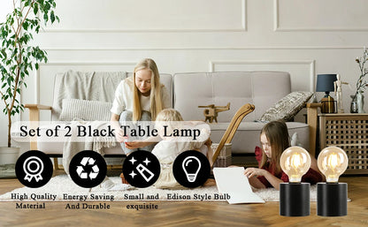 2Pcs Black Edison Style Bulb Table Lamp