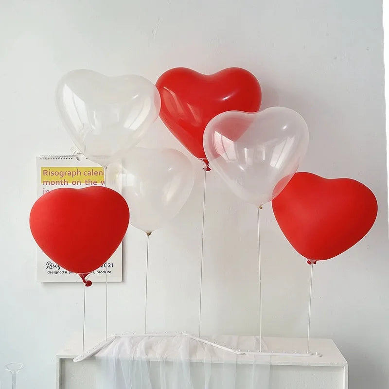 White Heart-Shaped Balloons with Stand Set