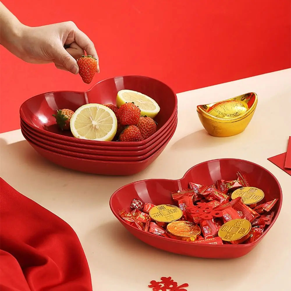 5/10Pcs Party Plastic Red Heart-shaped Plates