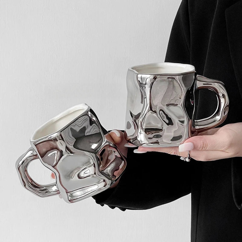 Modern Silver and White Water/Coffee Mug