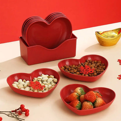 5/10Pcs Party Plastic Red Heart-shaped Plates