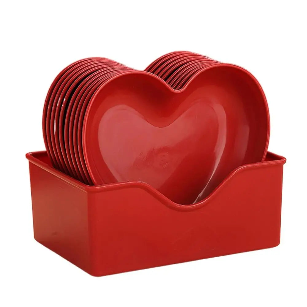 5/10Pcs Party Plastic Red Heart-shaped Plates