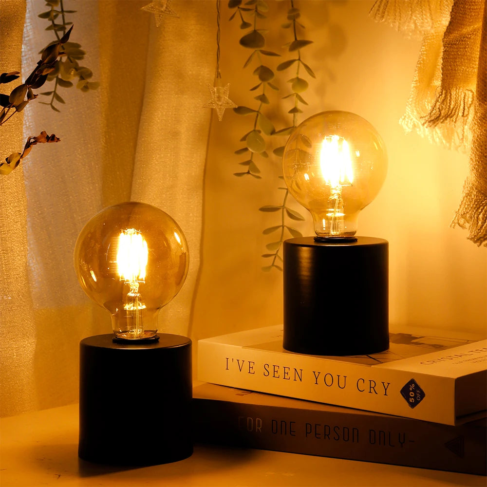 2Pcs Black Edison Style Bulb Table Lamp