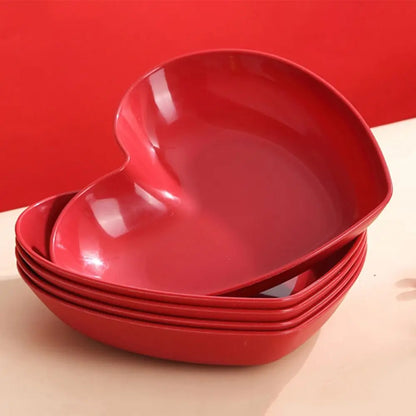 5/10Pcs Party Plastic Red Heart-shaped Plates