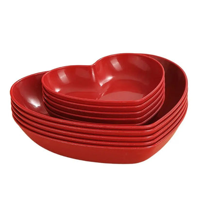 5/10Pcs Party Plastic Red Heart-shaped Plates