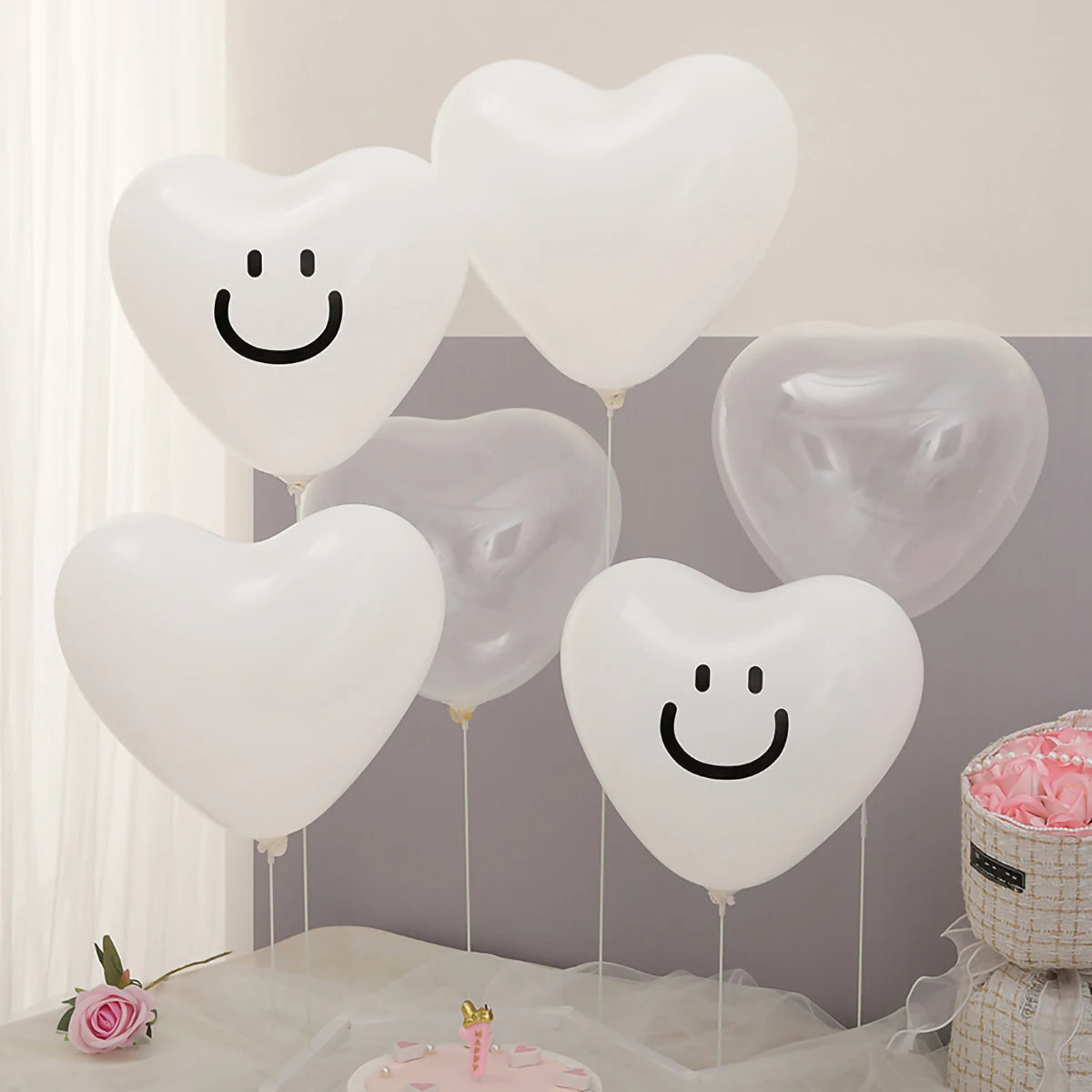 White Heart Balloons with Words Set