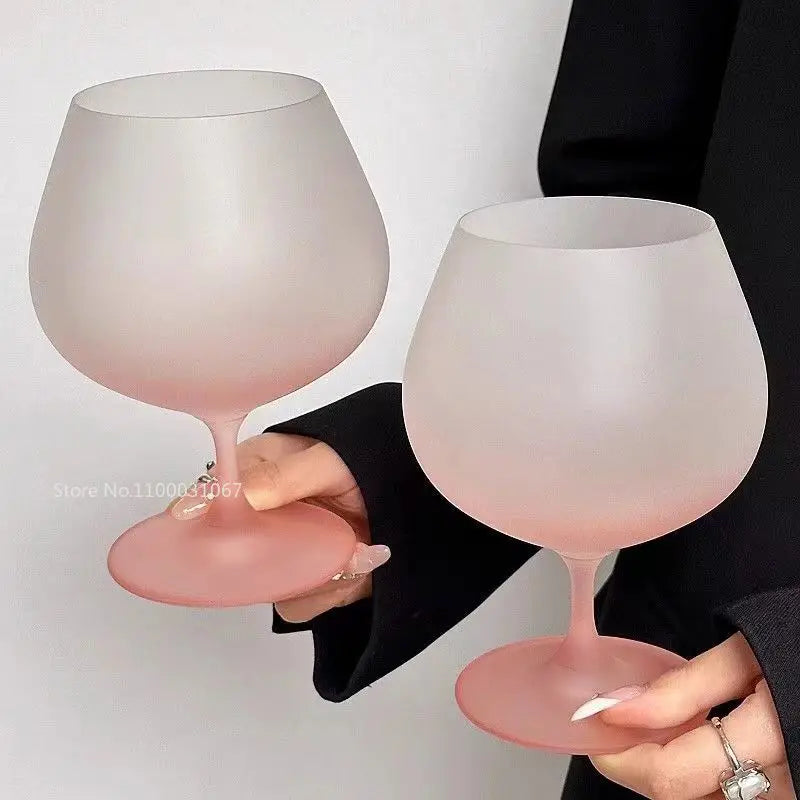 690ml French Pink Frosted Wine Glass