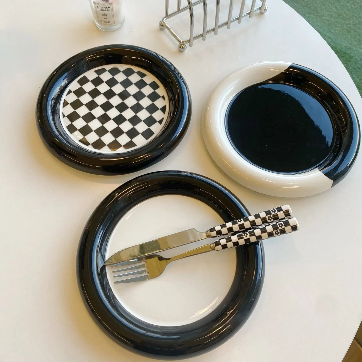 Black and White Checkerboard Plate