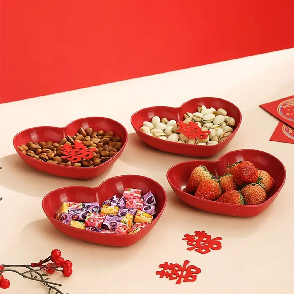 5/10Pcs Party Plastic Red Heart-shaped Plates