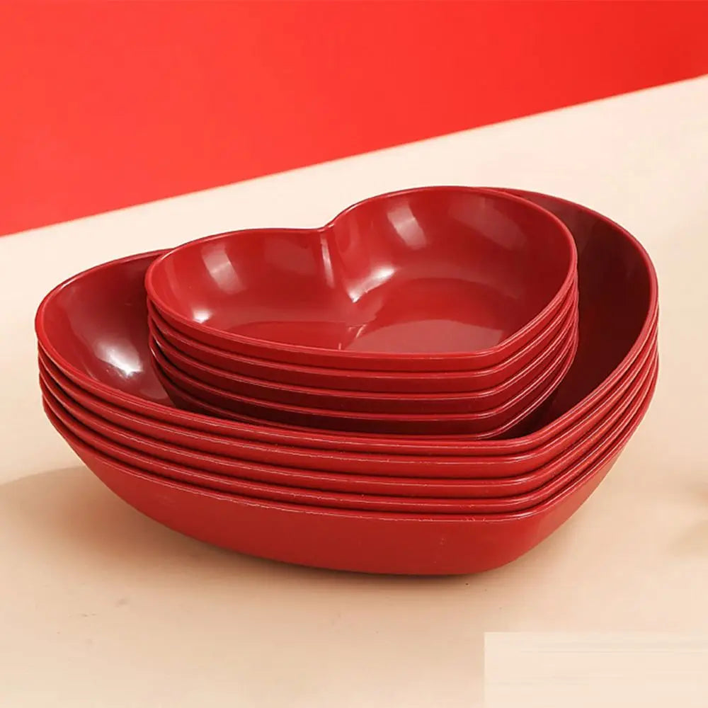 5/10Pcs Party Plastic Red Heart-shaped Plates