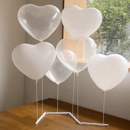 White Heart-Shaped Balloons with Stand Set