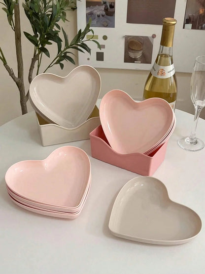 10/20pcs Party Plastic Pink Heart-shaped Plates