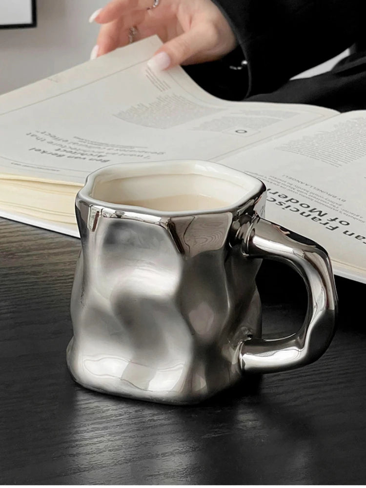 Modern Silver and White Water/Coffee Mug