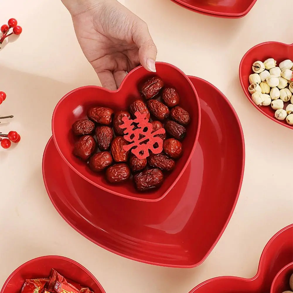 5/10Pcs Party Plastic Red Heart-shaped Plates