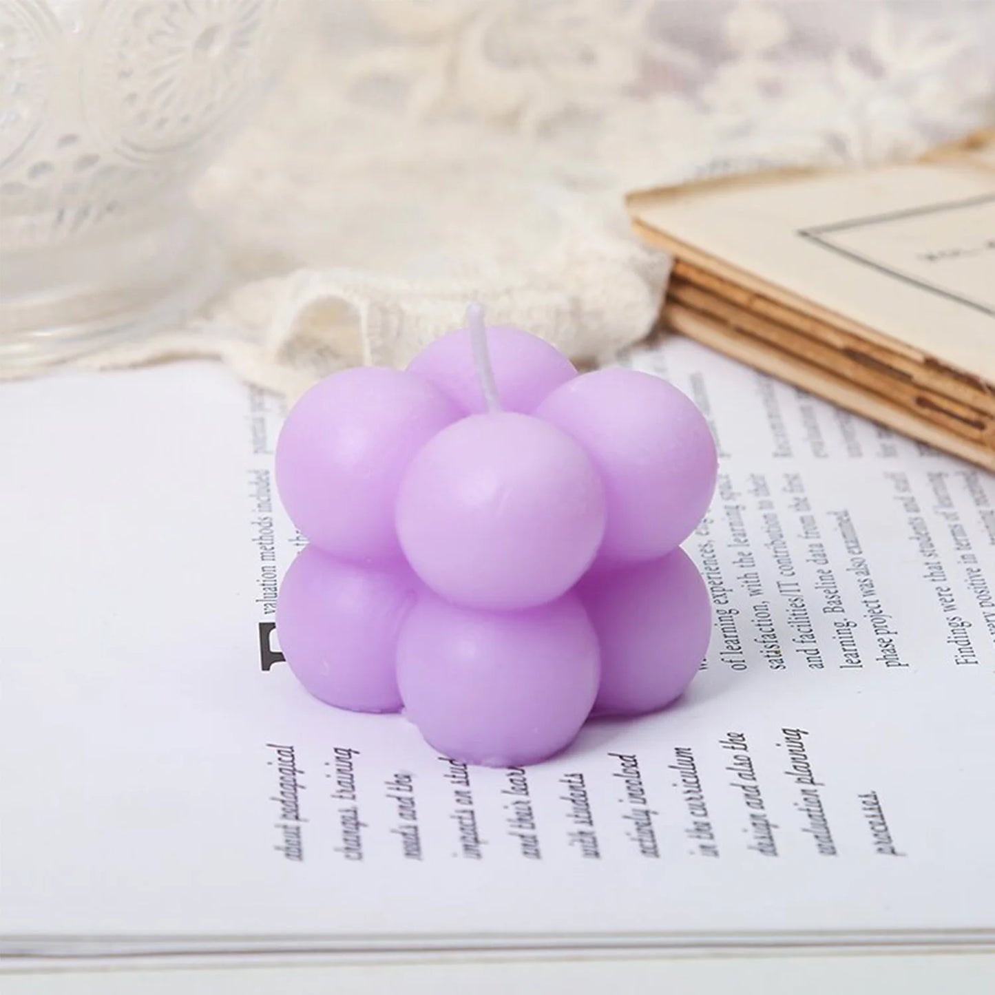 2-Pieces White Pink Bubble Candle