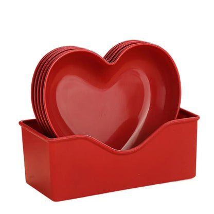 5/10Pcs Party Plastic Red Heart-shaped Plates