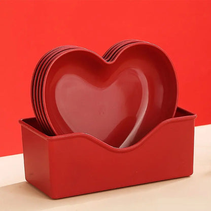 5/10Pcs Party Plastic Red Heart-shaped Plates