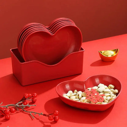 5/10Pcs Party Plastic Red Heart-shaped Plates