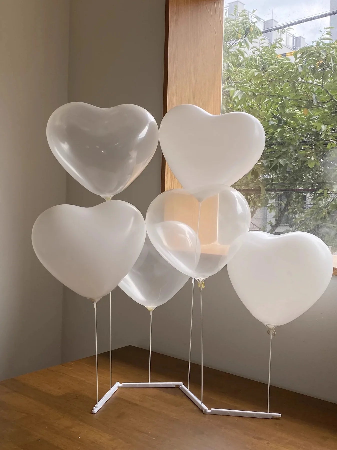 White Heart-Shaped Balloons with Stand Set