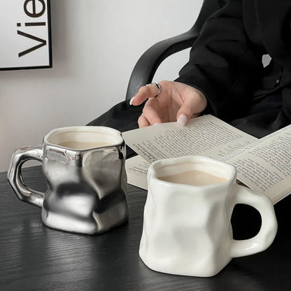 Modern Silver and White Water/Coffee Mug