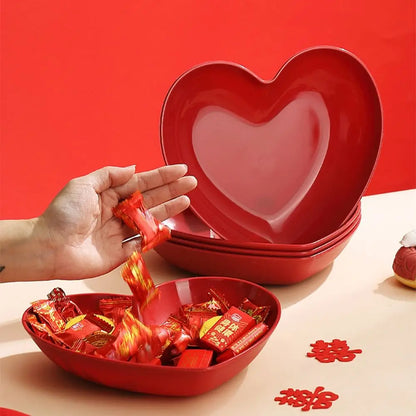 5/10Pcs Party Plastic Red Heart-shaped Plates